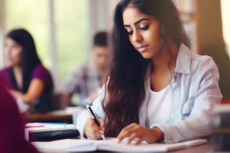 Student Reviewing Exhaustive Notes for Thorough Exam Preparation